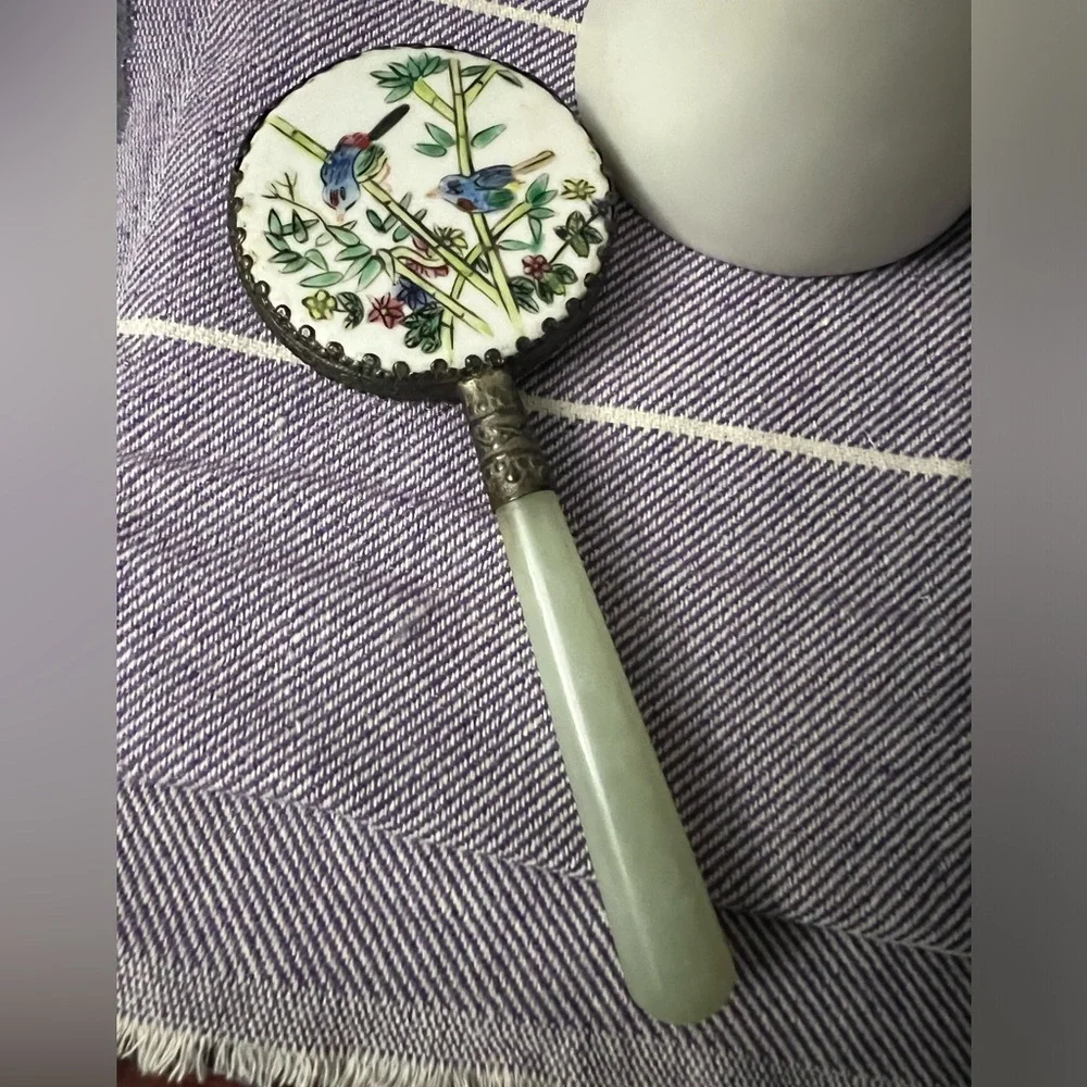 Amazing Vintage Jade handle small mirror